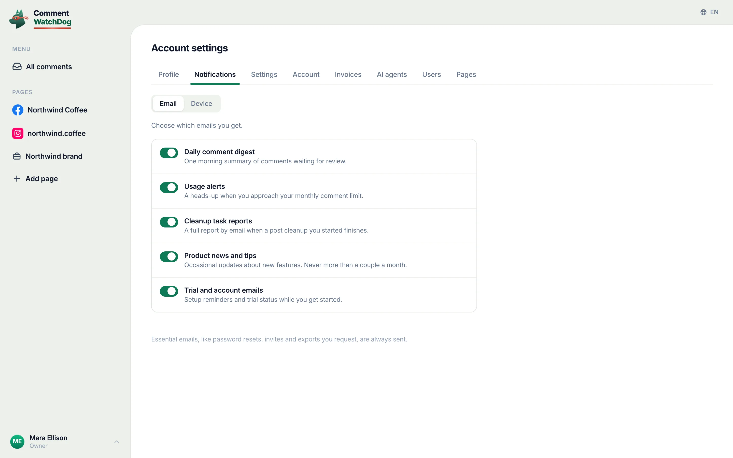 Each person switches the digest on for themselves under Notifications, Email.
