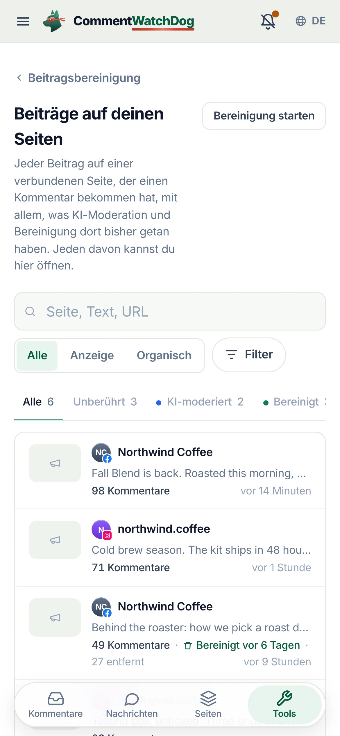 Die Beitragsbibliothek auf dem Handy.
