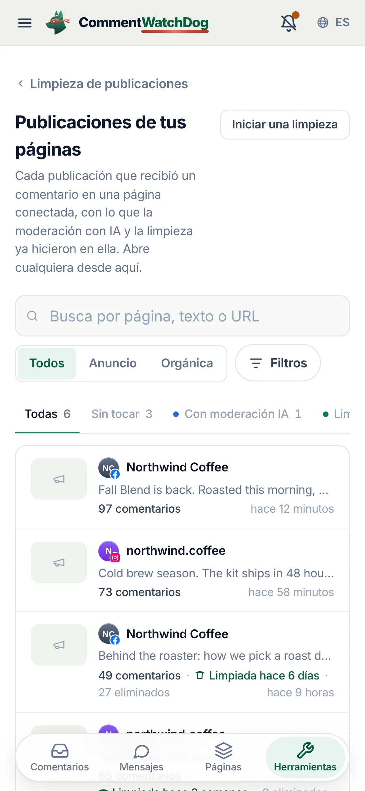 La biblioteca de publicaciones en un teléfono.