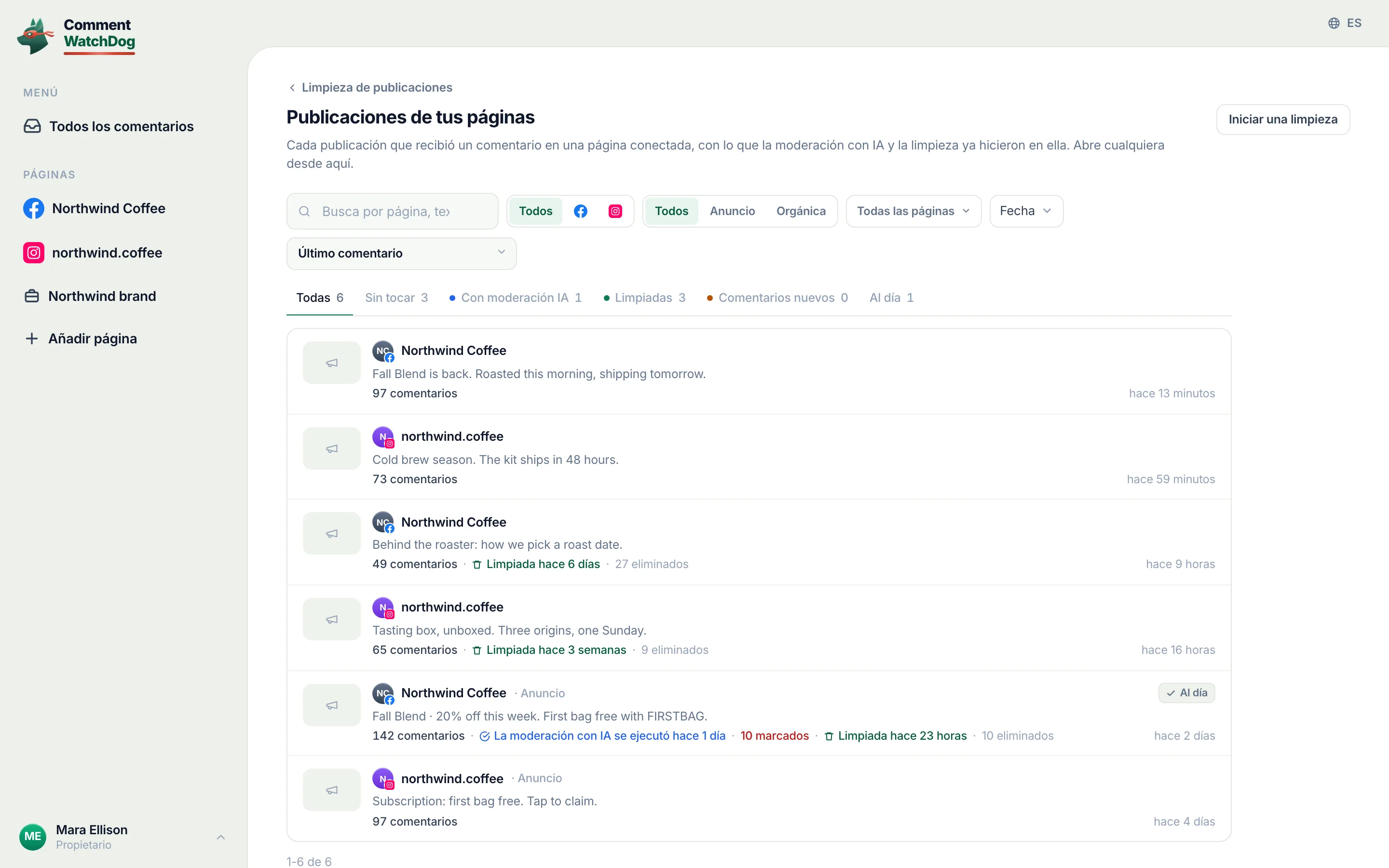 La biblioteca de publicaciones con publicaciones y reels de Instagram.