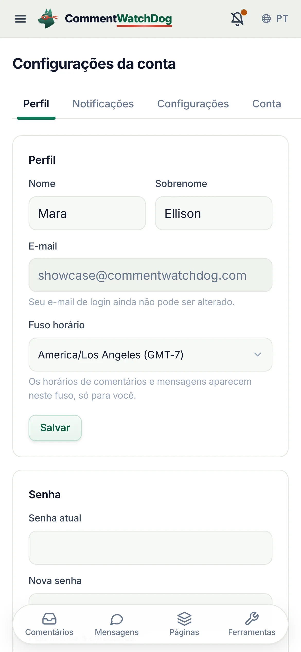 O mesmo em um celular.