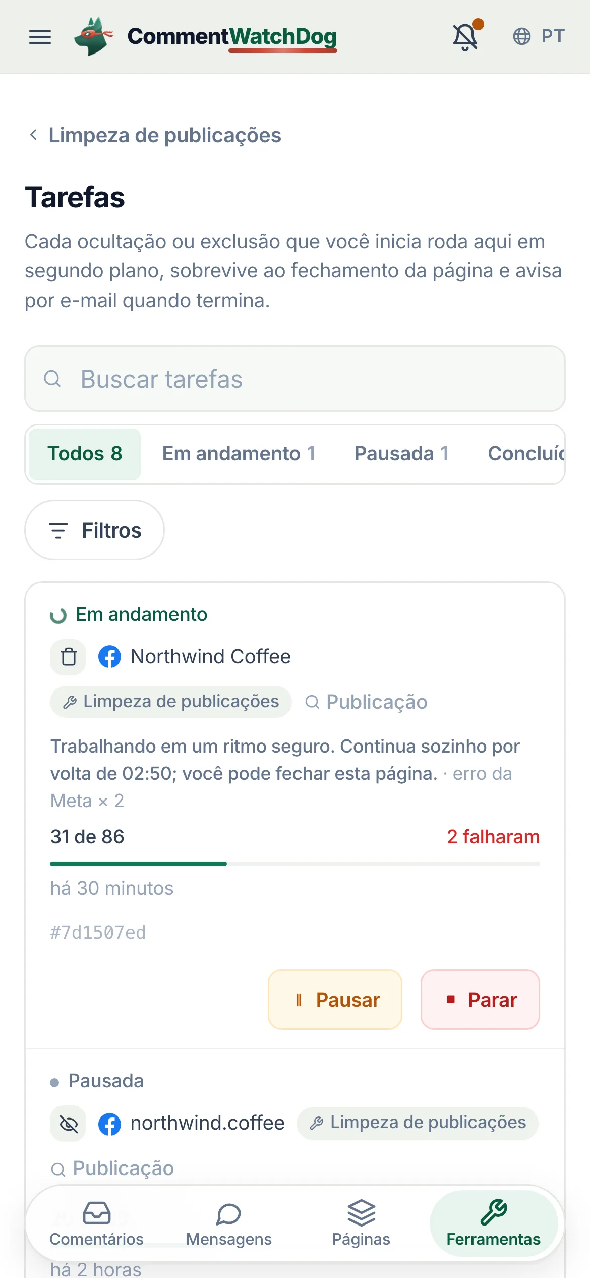 Tarefas no celular.