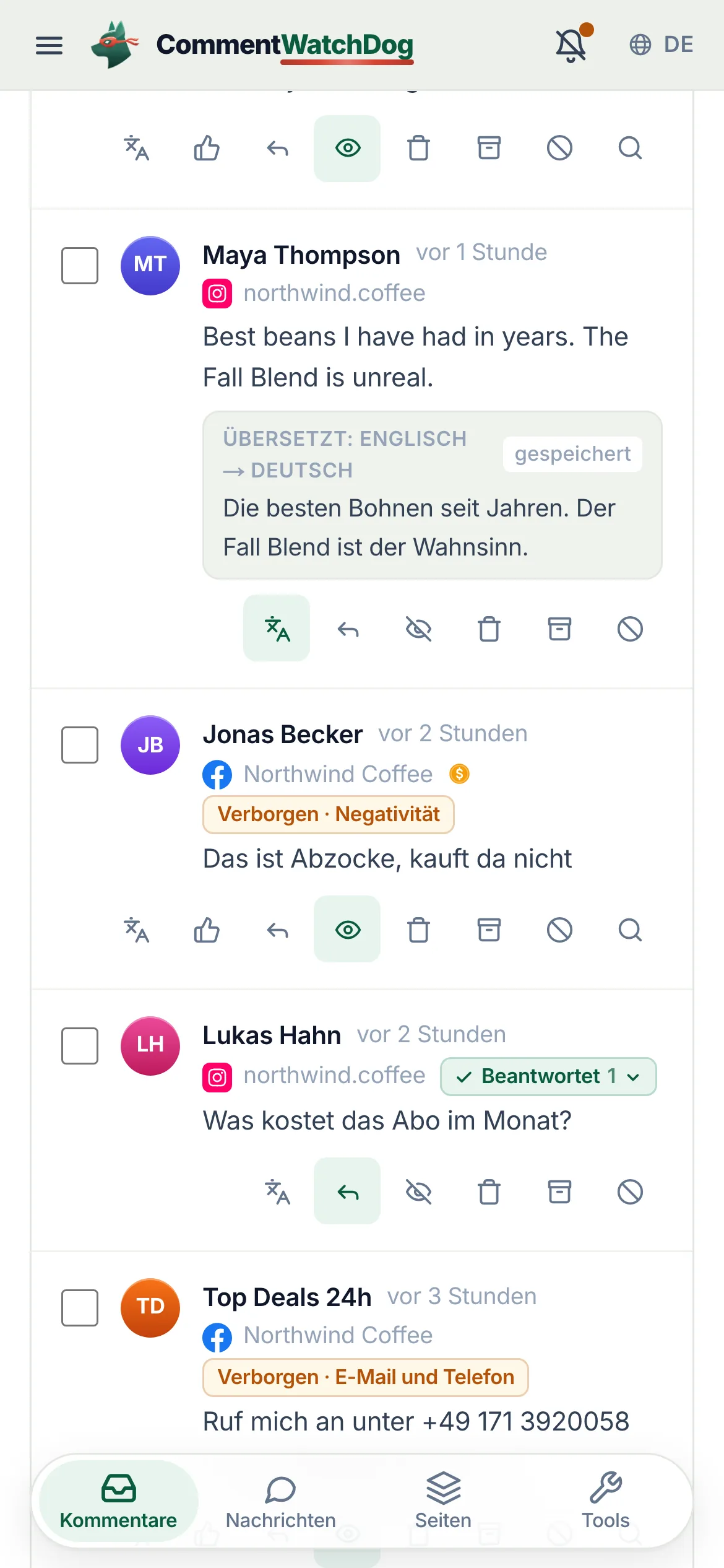Dasselbe auf dem Handy.