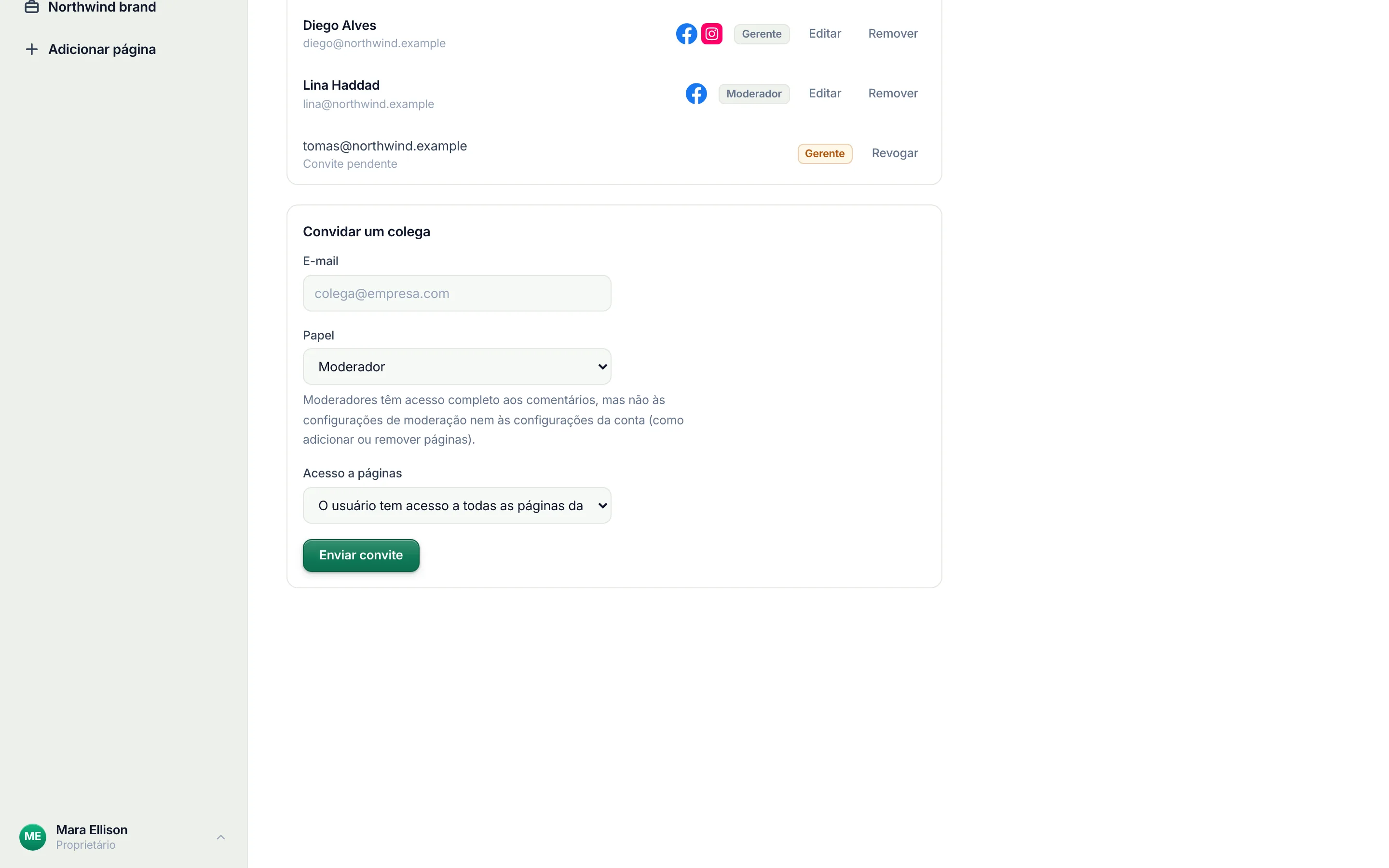 Convidar um colega: o e-mail e o cargo dele.